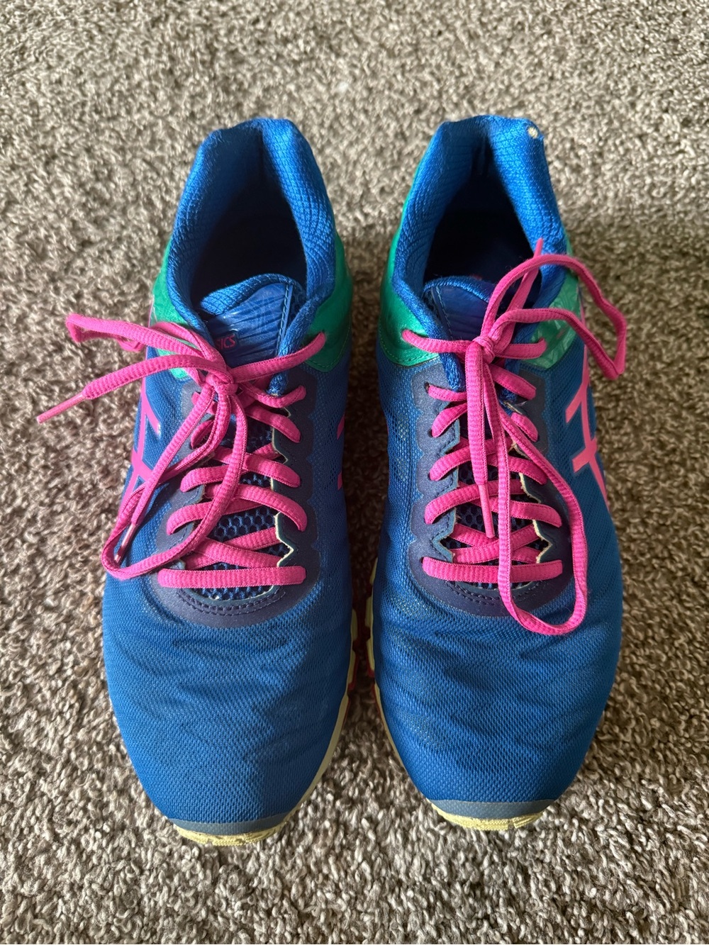 Asics Women's Blue Athletic Sneakers with Pink Laces